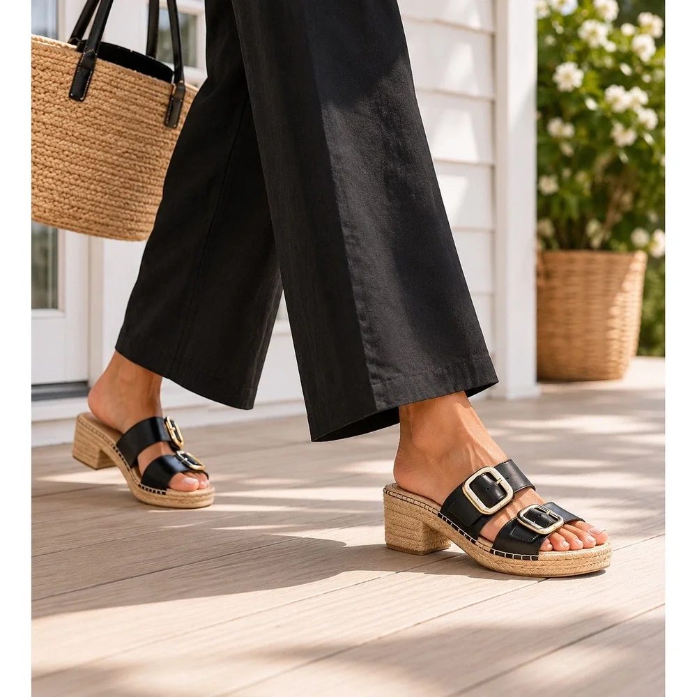 J. Crew MADE IN SPAIN BLOCK HEEL‎ ESPADRILLE 2024 Leather BUCKLE Sandals Women 8